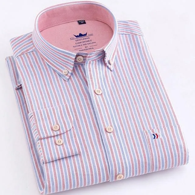 100% Cotton Oxford Button-down Long Sleeve Work Casual Shirt for Men