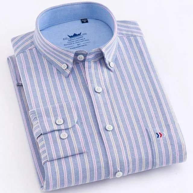 100% Cotton Oxford Button-down Long Sleeve Work Casual Shirt for Men