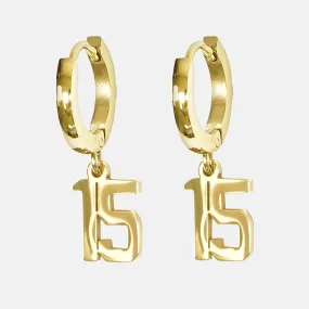 15 Number Earring - Gold Plated Stainless Steel