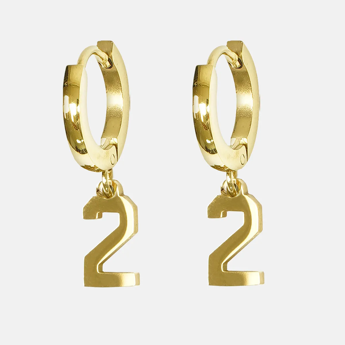 2 Number Earring - Gold Plated Stainless Steel