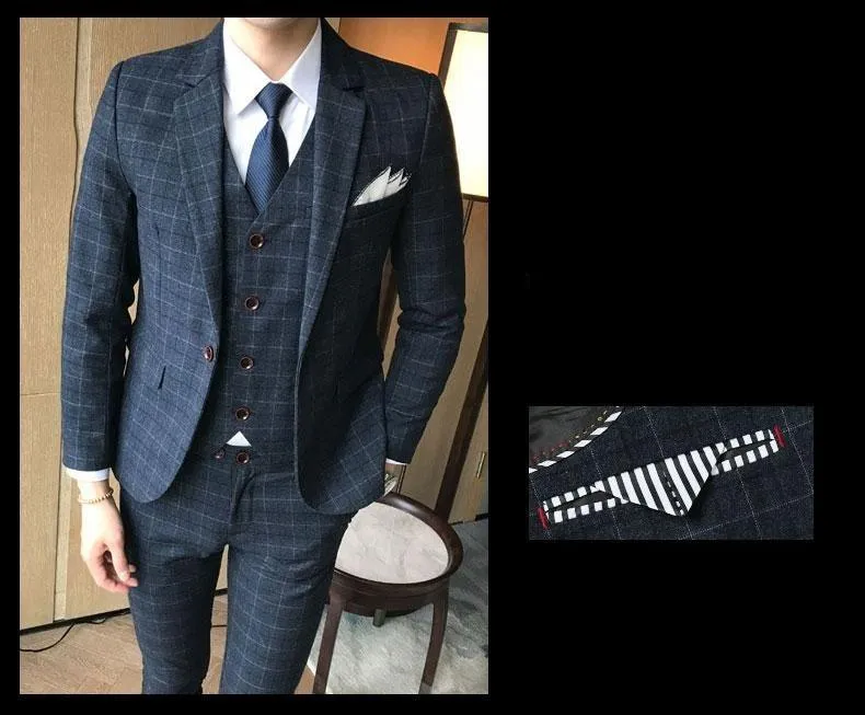 2019 Men's Fashion Boutique Plaid Jacket & Vest Wedding Three-piece Suit