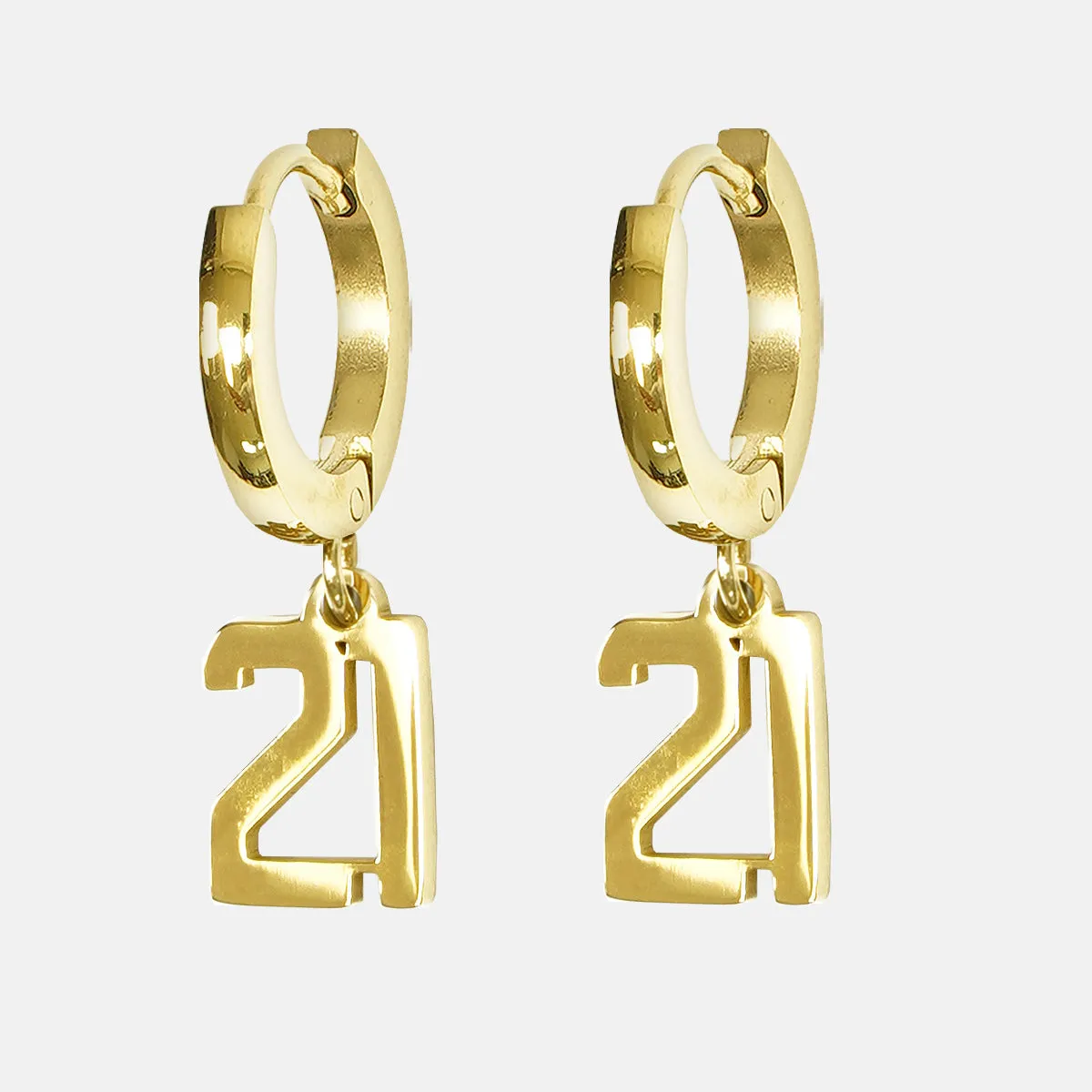 21 Number Earring - Gold Plated Stainless Steel