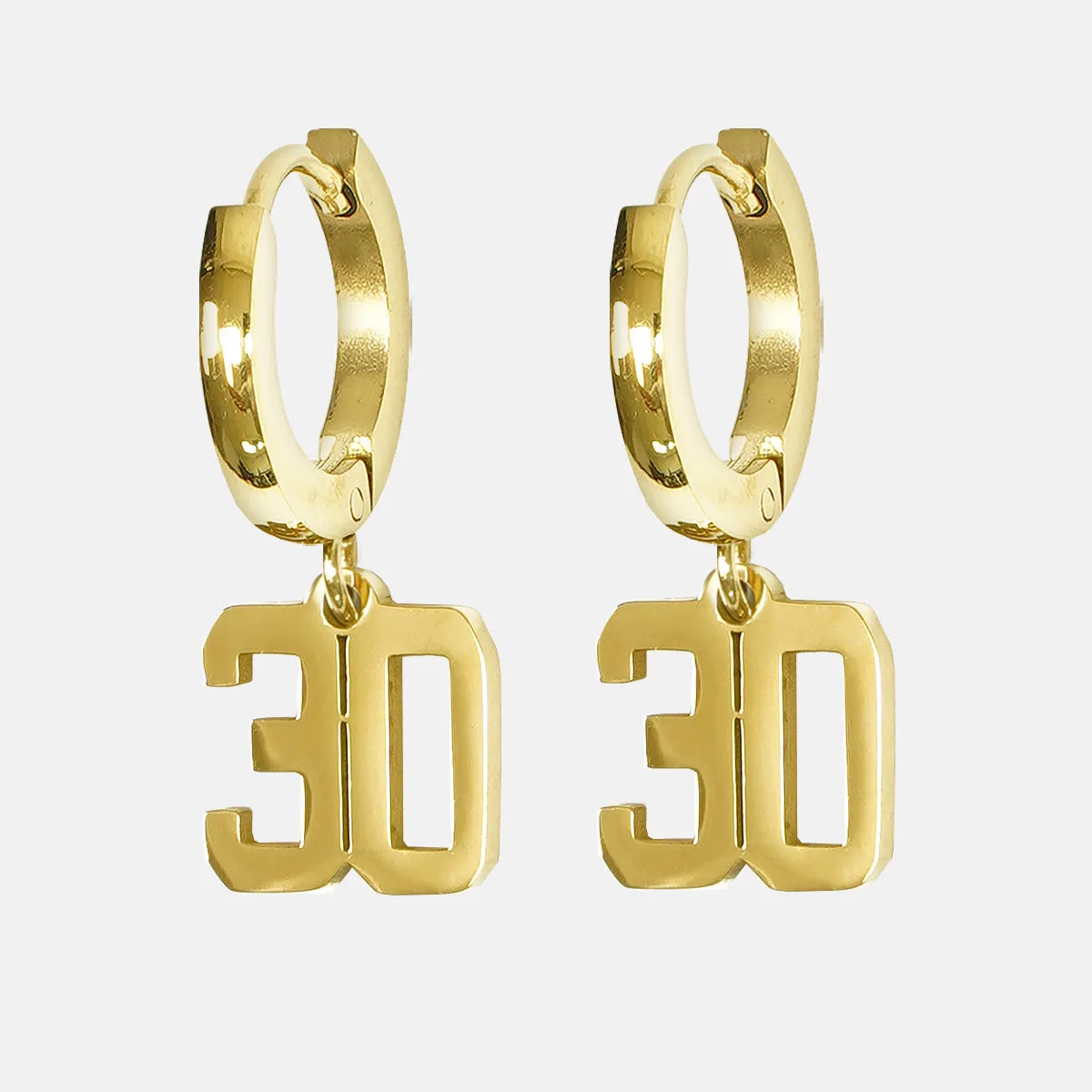 30 Number Earring - Gold Plated Stainless Steel