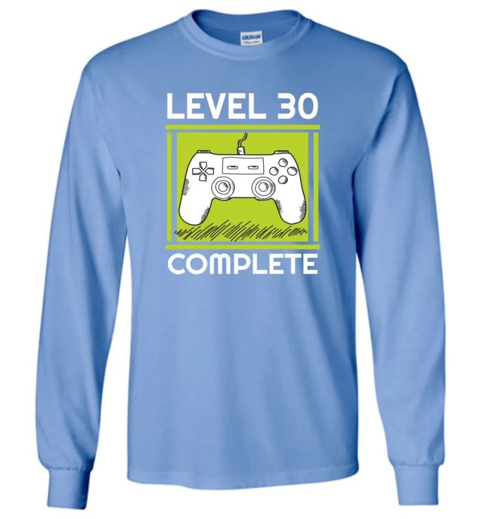 30th Birthday Gift Video Game Level 30 Complete Long Sleeve T-Shirt