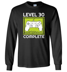 30th Birthday Gift Video Game Level 30 Complete Long Sleeve T-Shirt