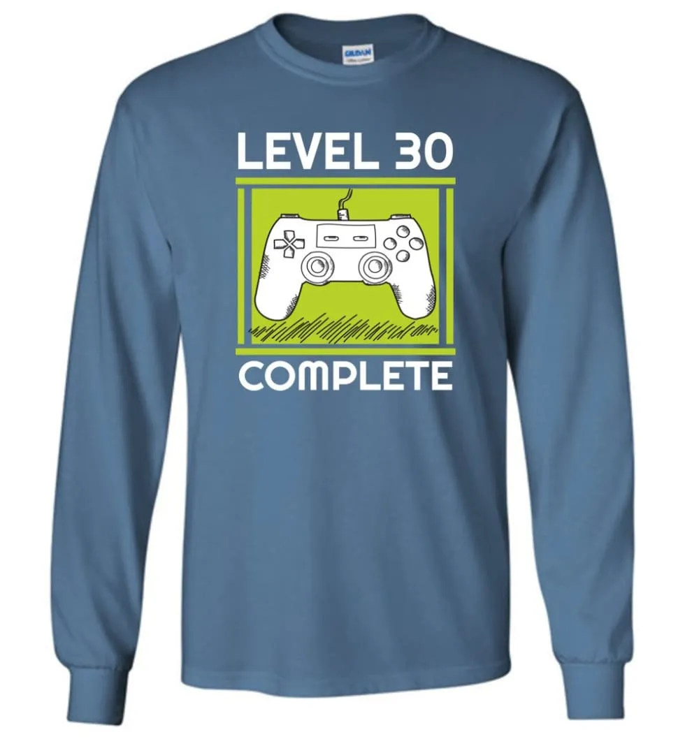 30th Birthday Gift Video Game Level 30 Complete Long Sleeve T-Shirt