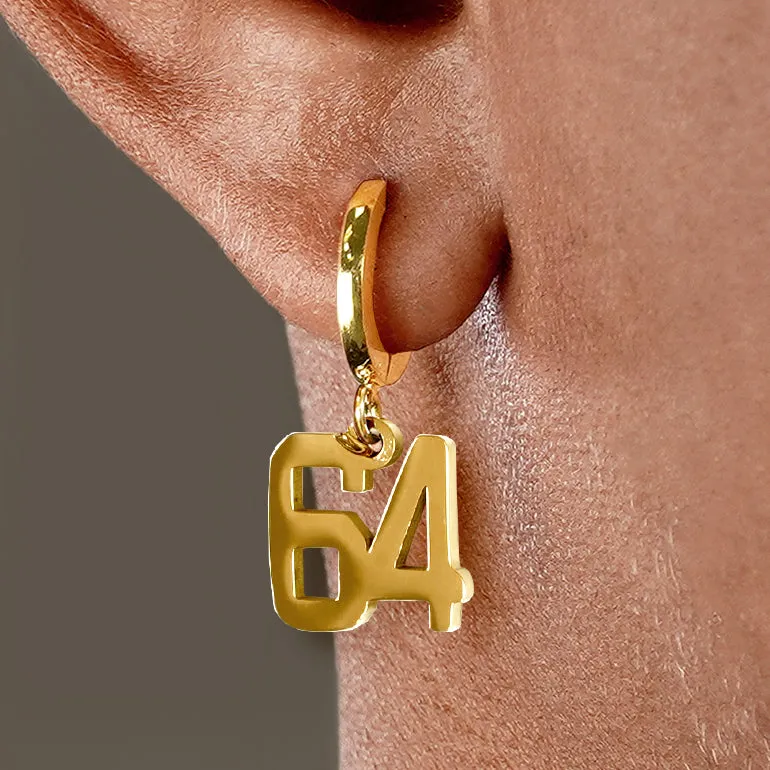 64 Number Earring - Gold Plated Stainless Steel