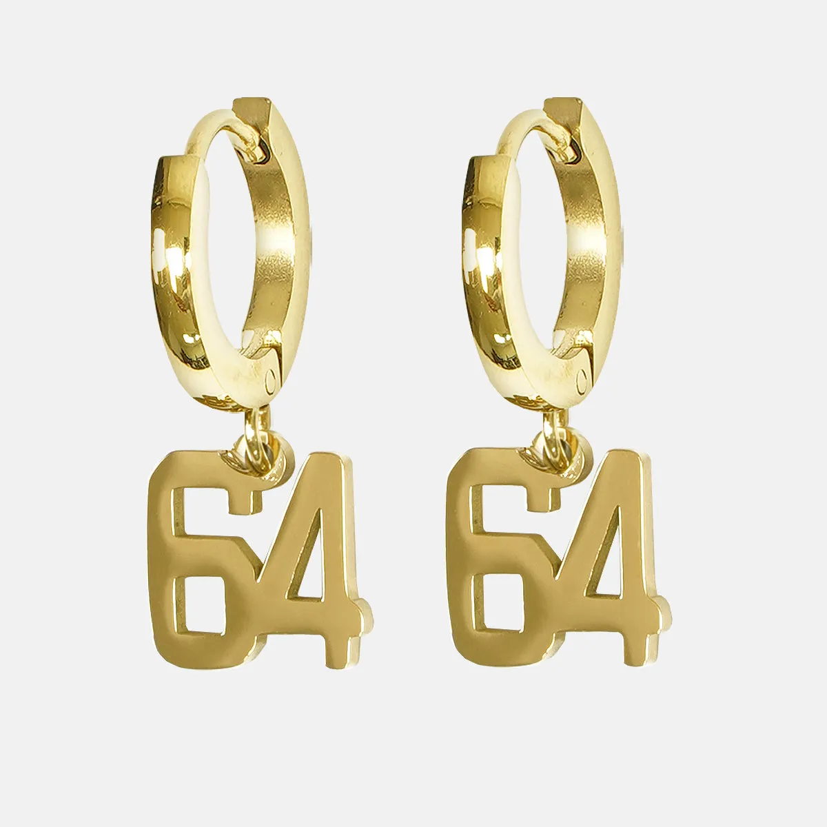 64 Number Earring - Gold Plated Stainless Steel