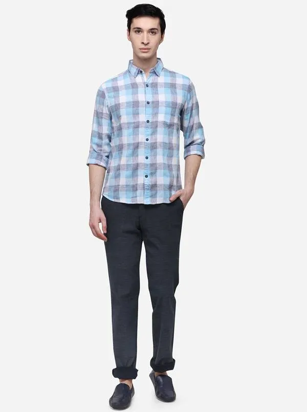 Air Blue Slim Fit Checked Casual Shirt | Greenfibre