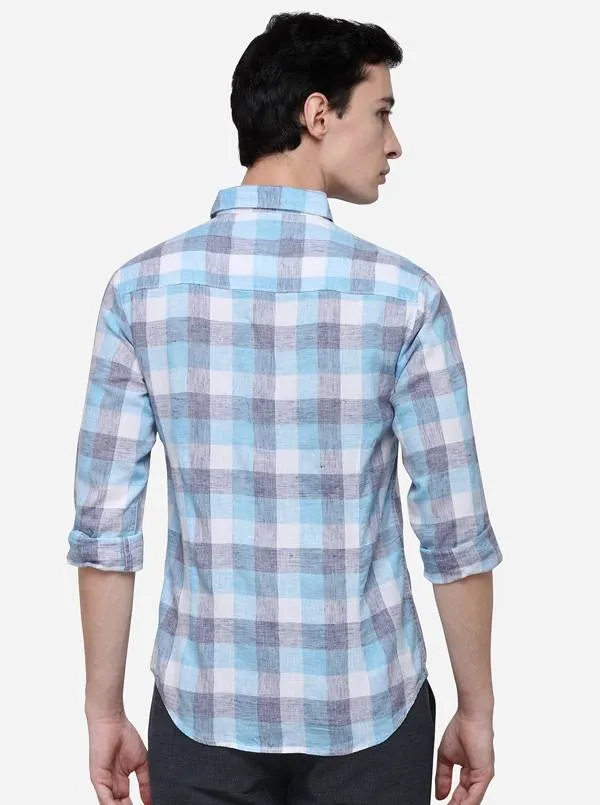 Air Blue Slim Fit Checked Casual Shirt | Greenfibre