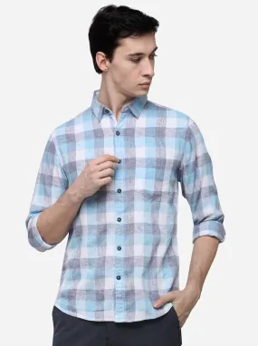 Air Blue Slim Fit Checked Casual Shirt | Greenfibre