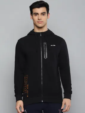 Alcis Men Black Solid Hooded Sweatshirt with Printed Details