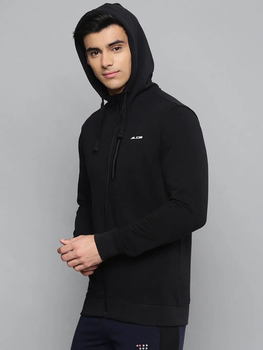 Alcis Men Black Solid Hooded Sweatshirt with Printed Details