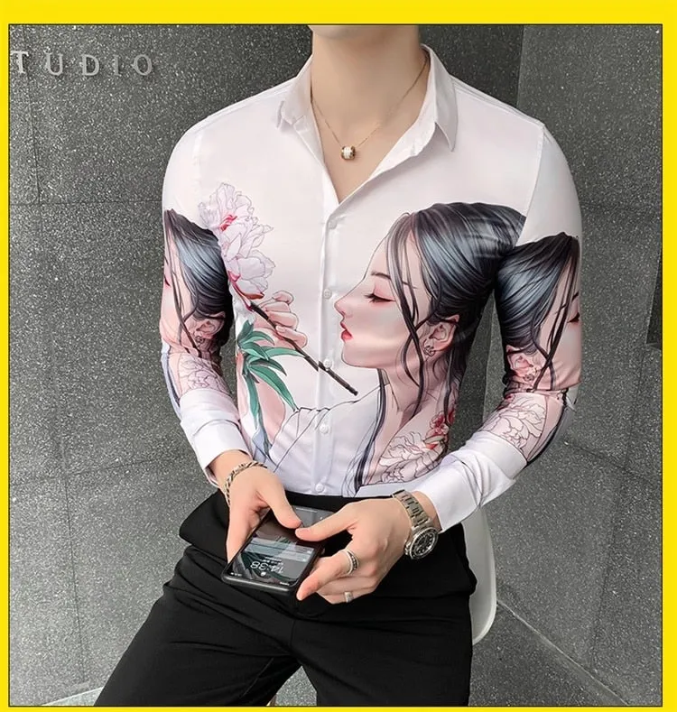 All Match Streetwear Digital Printed Long Sleeved Casual Shirt for Men