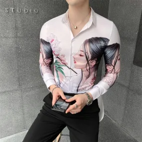 All Match Streetwear Digital Printed Long Sleeved Casual Shirt for Men