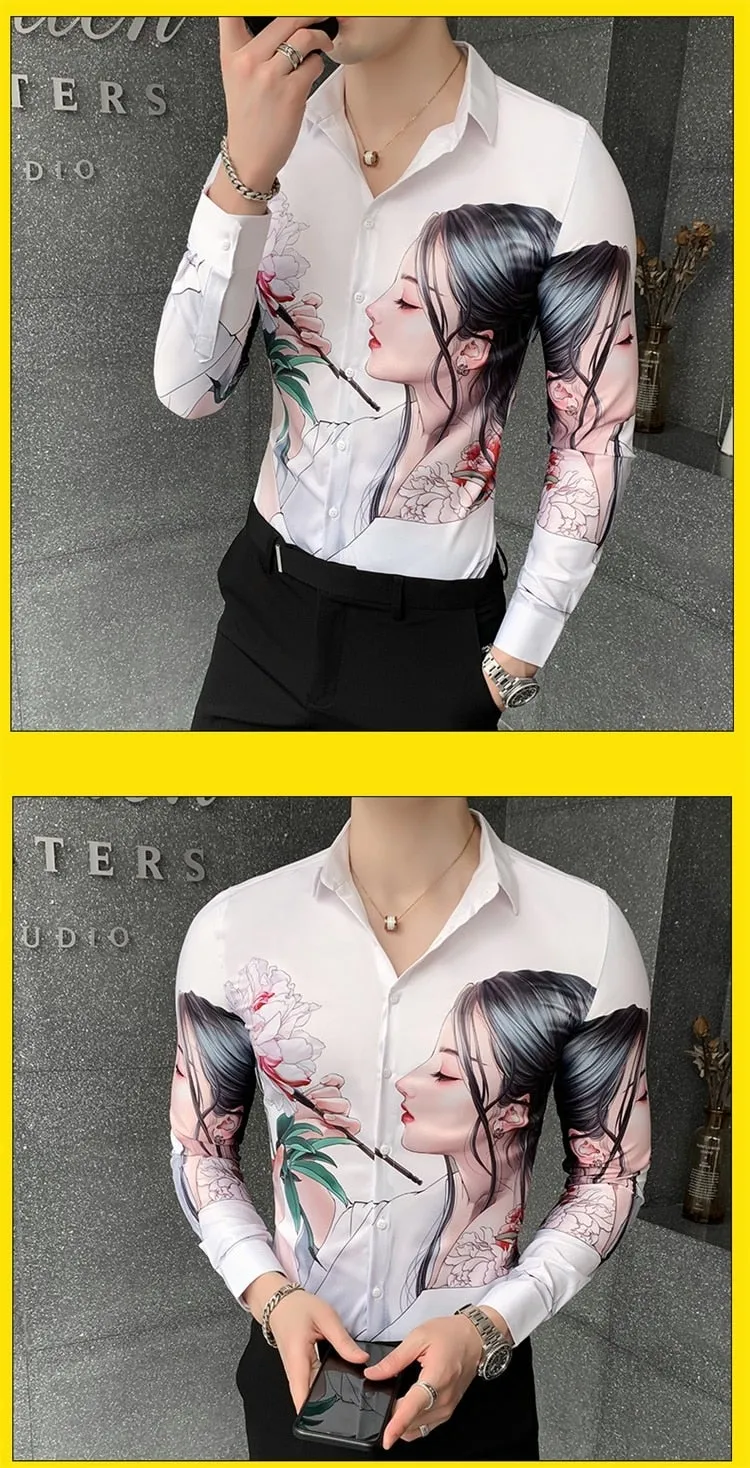 All Match Streetwear Digital Printed Long Sleeved Casual Shirt for Men