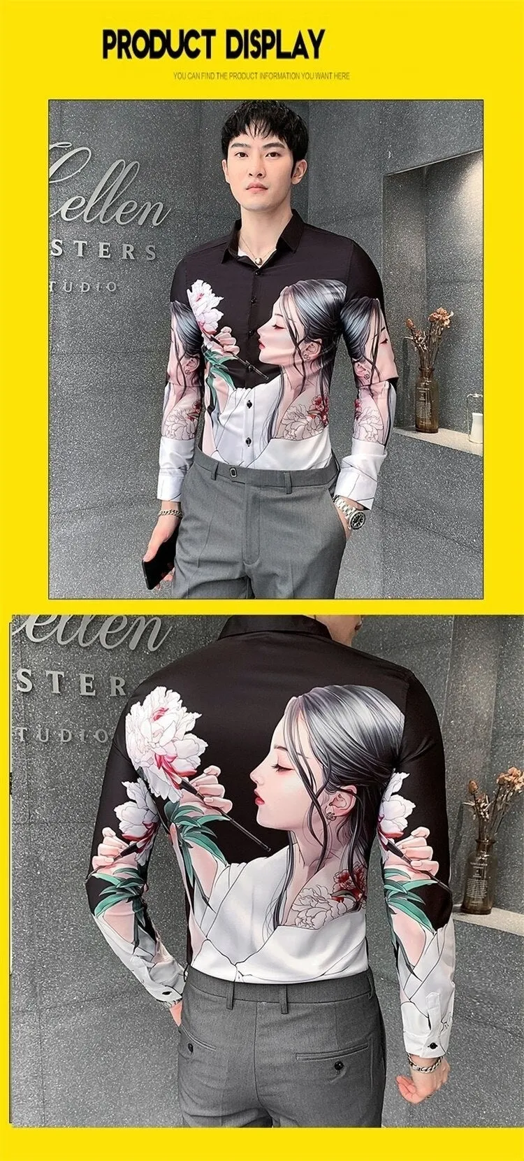 All Match Streetwear Digital Printed Long Sleeved Casual Shirt for Men