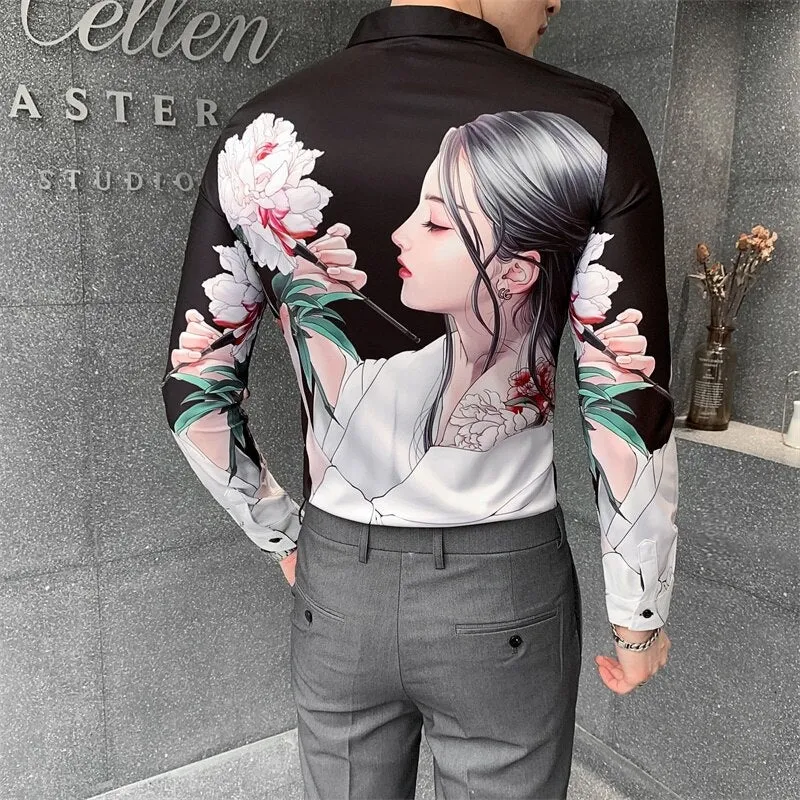 All Match Streetwear Digital Printed Long Sleeved Casual Shirt for Men