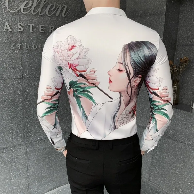 All Match Streetwear Digital Printed Long Sleeved Casual Shirt for Men