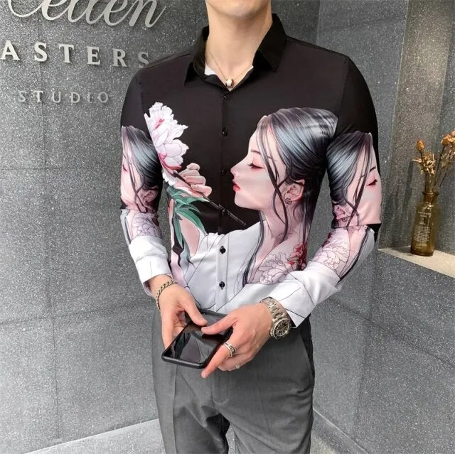 All Match Streetwear Digital Printed Long Sleeved Casual Shirt for Men