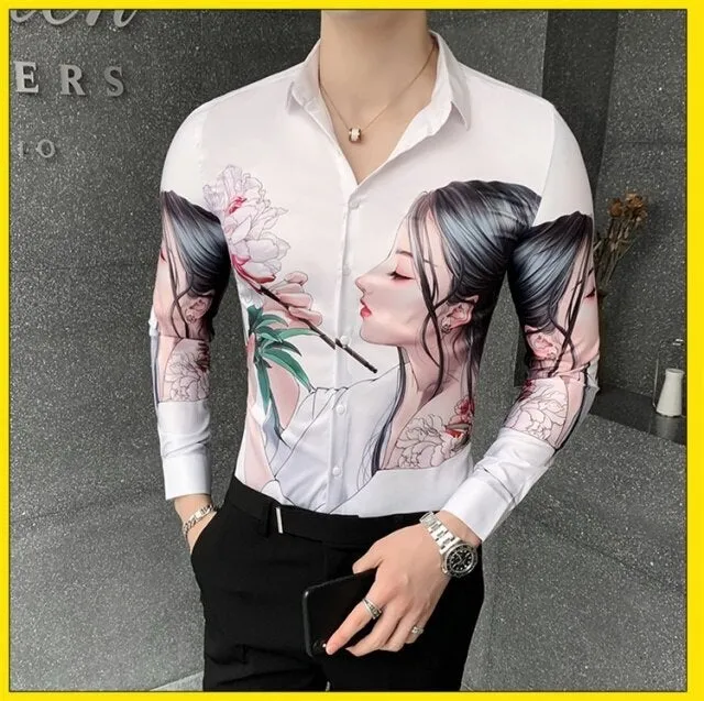 All Match Streetwear Digital Printed Long Sleeved Casual Shirt for Men