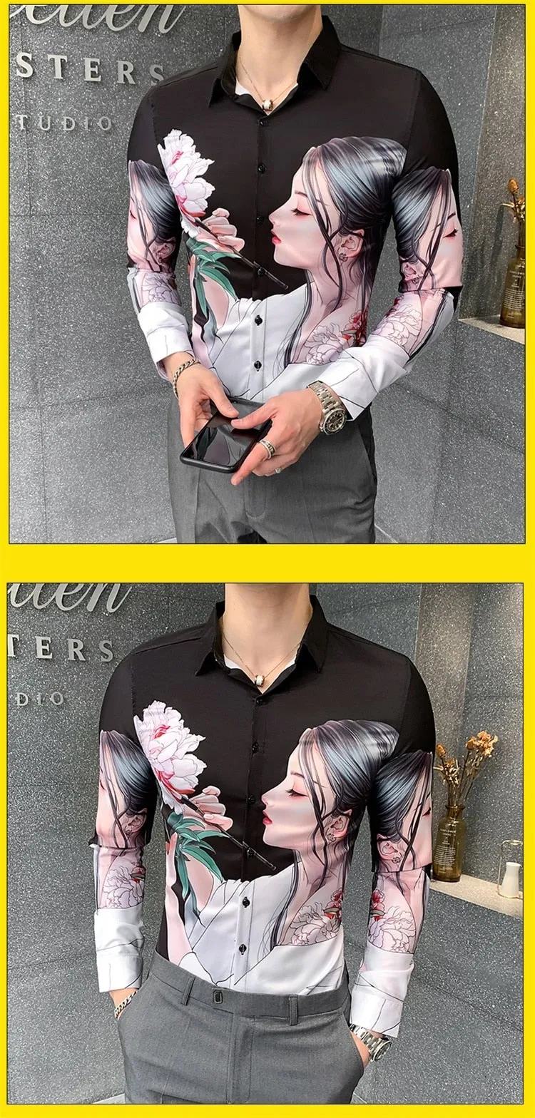 All Match Streetwear Digital Printed Long Sleeved Casual Shirt for Men