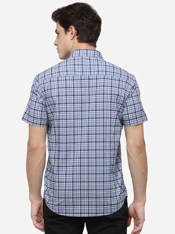 Ash Blue Regular Fit Checked Casual Shirt | Greenfibre