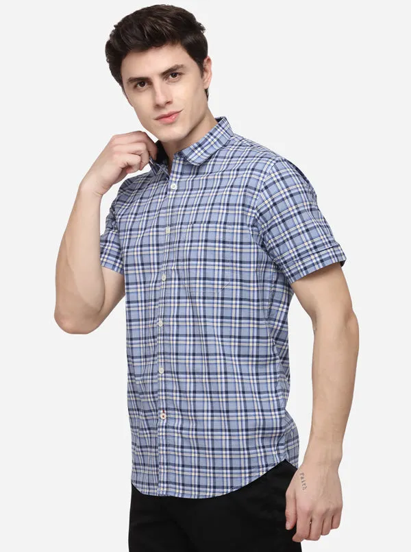 Ash Blue Regular Fit Checked Casual Shirt | Greenfibre