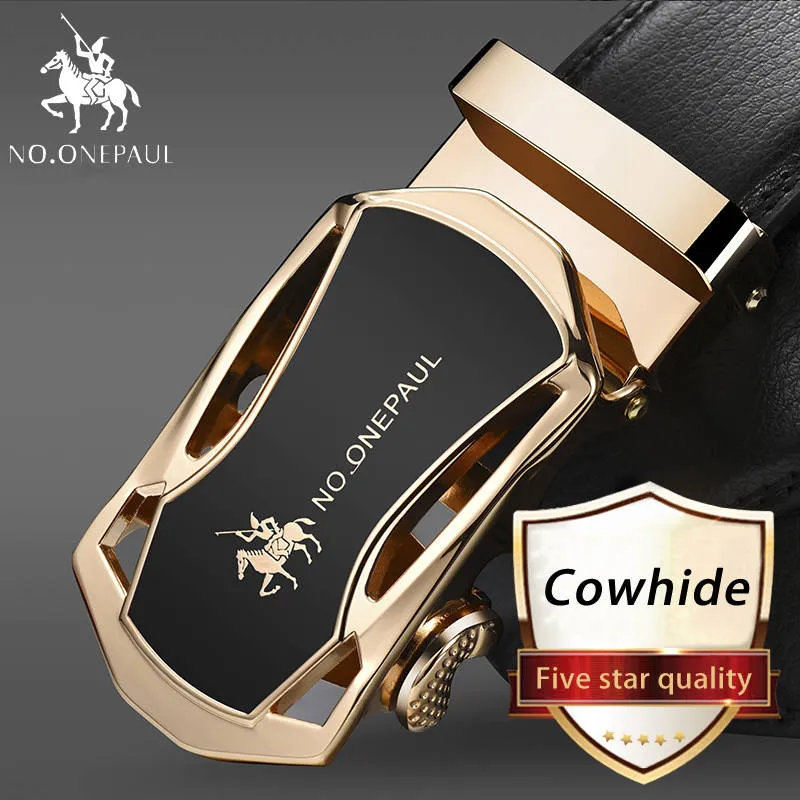 Automatic Buckle Black Genuine Leather Belt Men's Belts Cow Leather