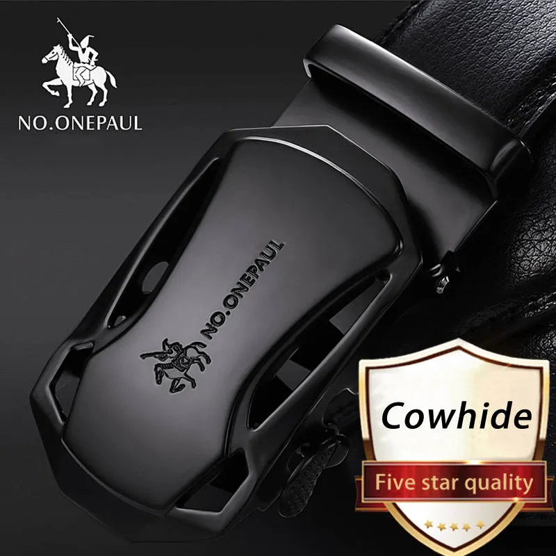 Automatic Buckle Black Genuine Leather Belt Men's Belts Cow Leather