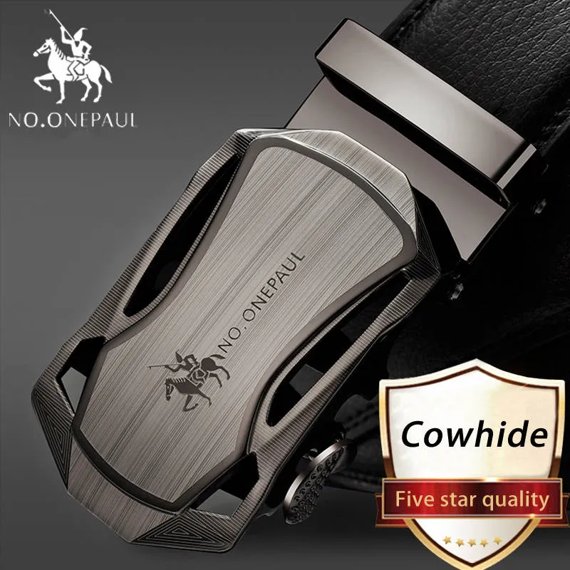 Automatic Buckle Black Genuine Leather Belt Men's Belts Cow Leather