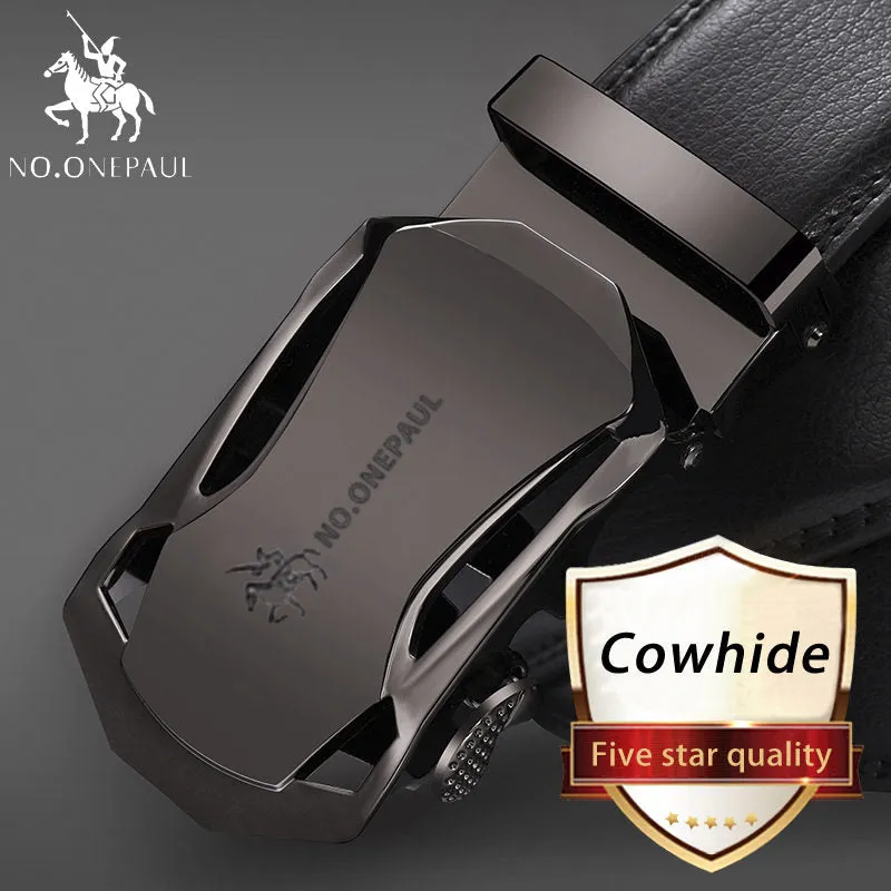 Automatic Buckle Black Genuine Leather Belt Men's Belts Cow Leather