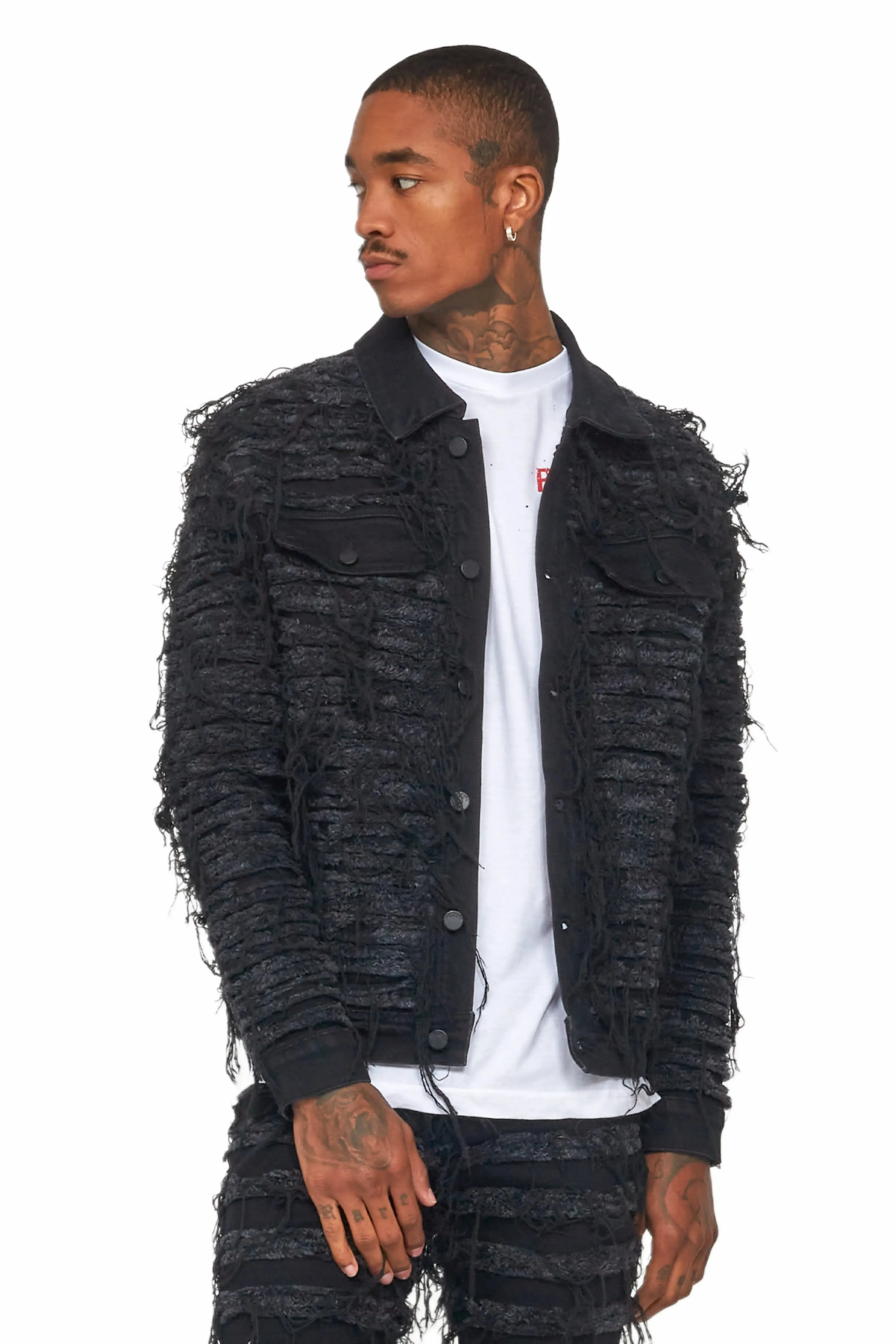 Ayan Black Distressed Denim Jacket