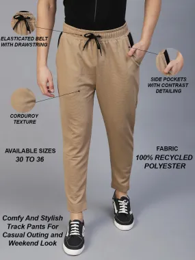 Beige Colourblock Poly Corduroy Jogger