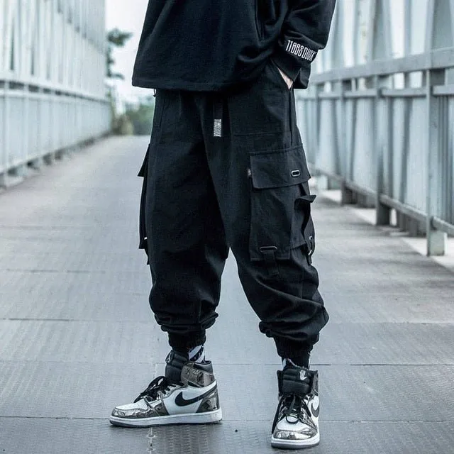 Black Cargo Pants Men Hip Hop Loose Pants Mens Spring Harem Pant Streetwear Harajuku Jogger Sweatpant Trousers M-4XL