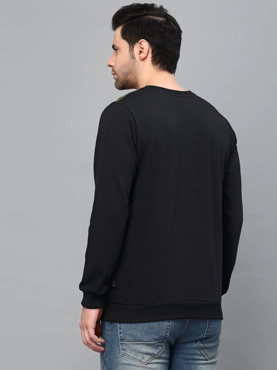 Black Cut And Sew Round Neck Terry Sweatshirt