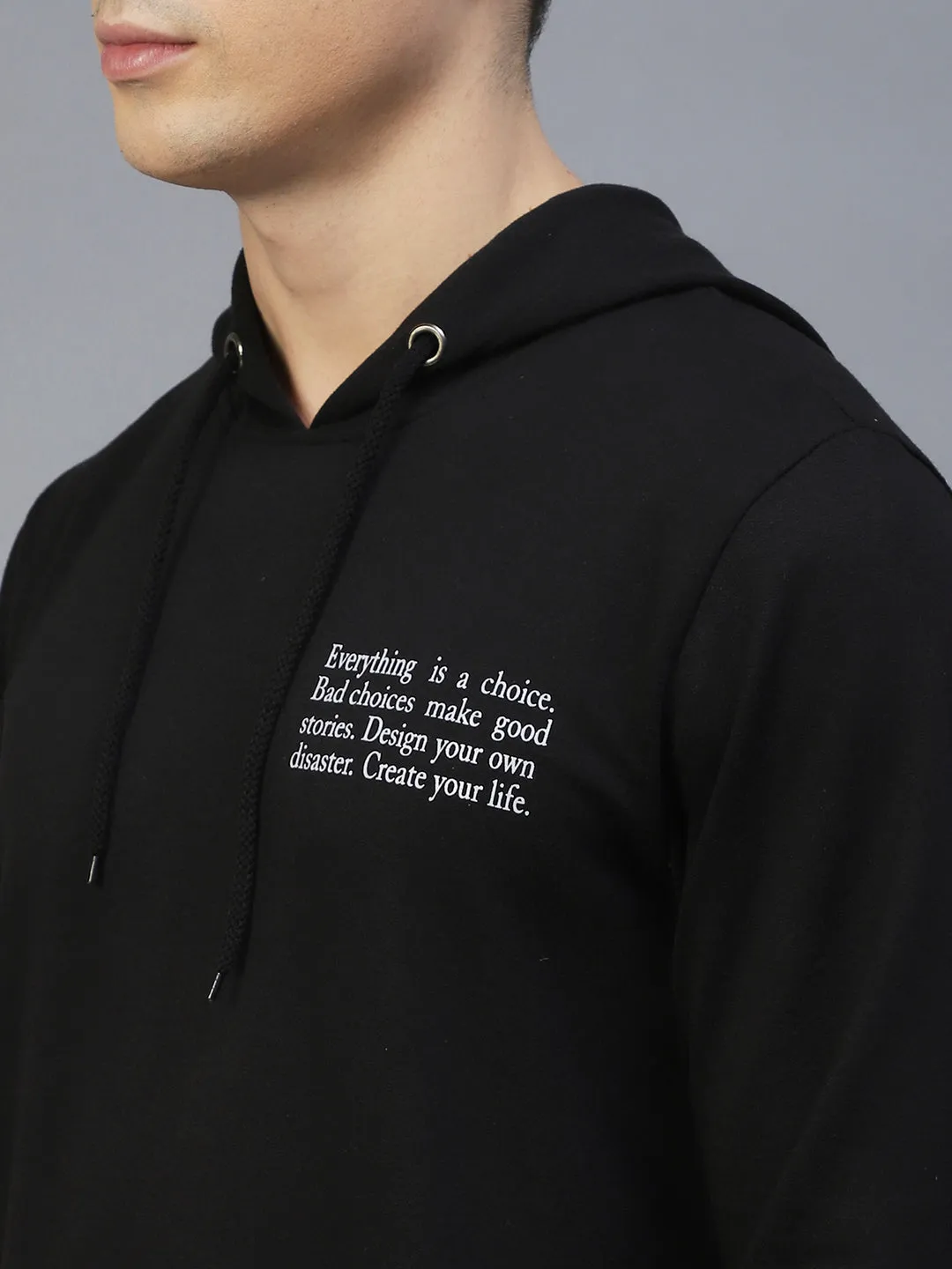 Black Text Print Hooded Sweatshirt