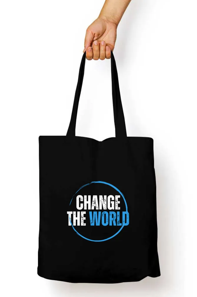 Black Tote Bag with Zipper ( Change the World )