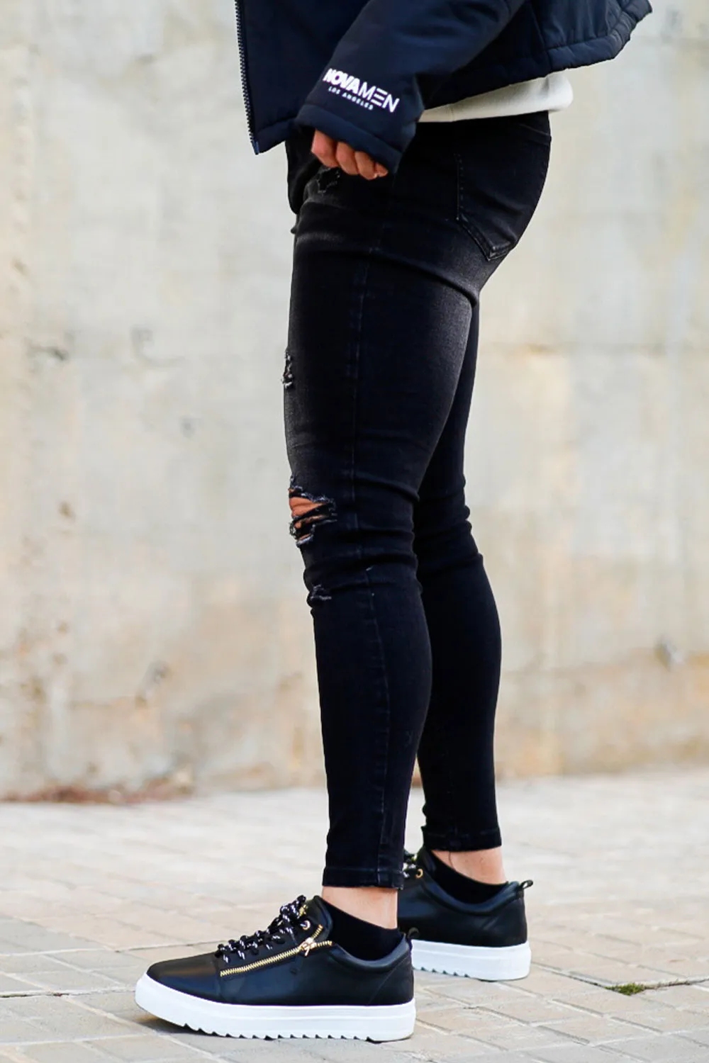 Buy $80 Free Shipping Black Ripped Men's Skinny Jean