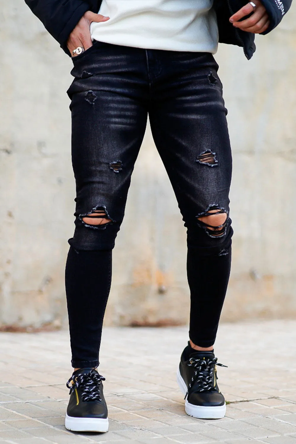 Buy $80 Free Shipping Black Ripped Men's Skinny Jean