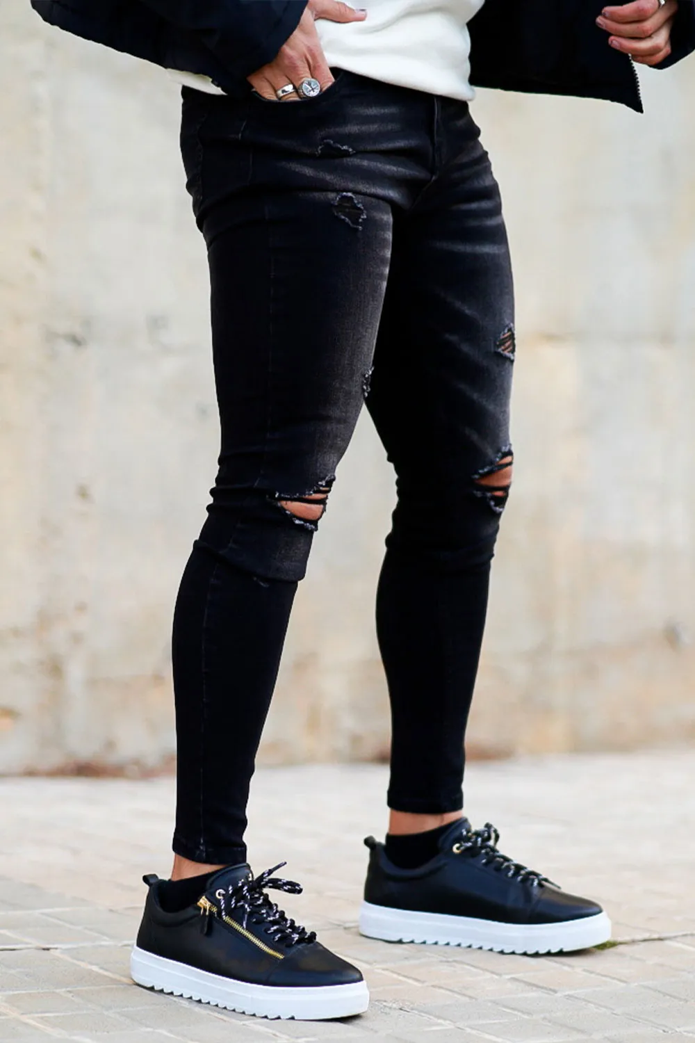 Buy $80 Free Shipping Black Ripped Men's Skinny Jean