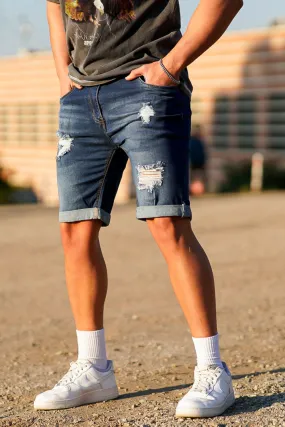 Buy $80 Free Shipping Men's Ripped Denim Short - Slim Fit