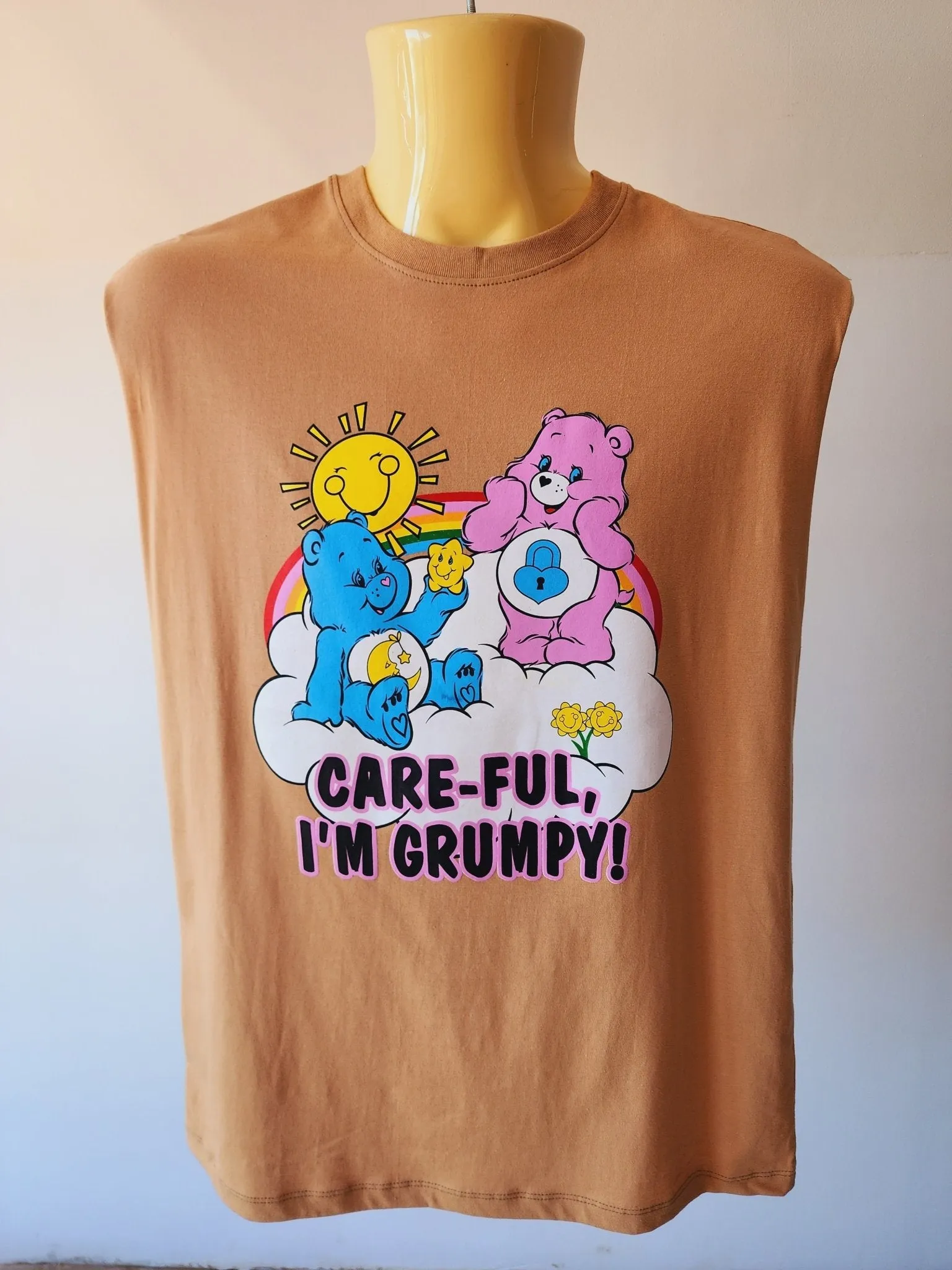 Care bear Grumpy Light Brown Cut-Off Tee