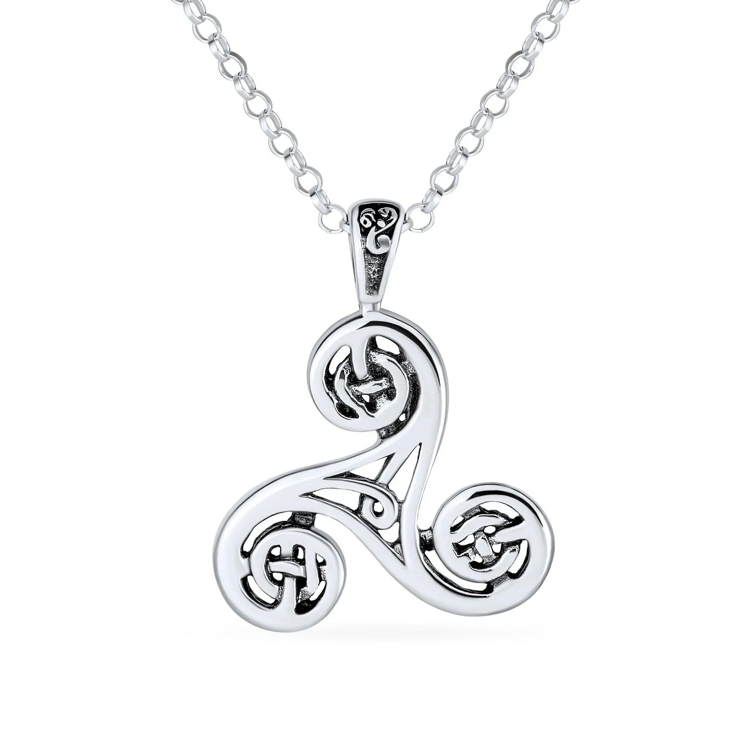 Celtic Triskele Triquetra Spiral Knot Medallion Pendant Necklace Sterling Silver