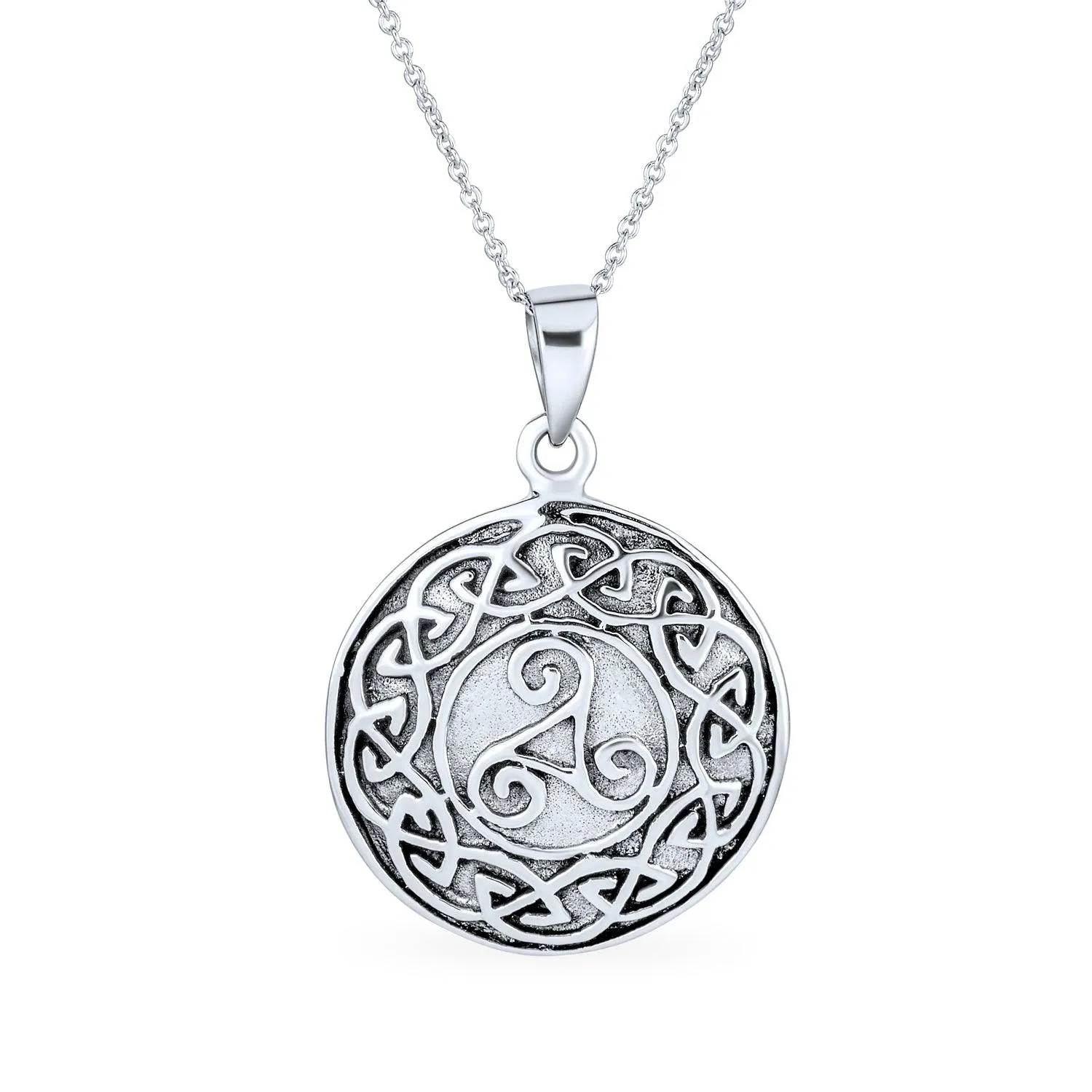 Celtic Triskele Triquetra Spiral Knot Medallion Pendant Necklace Sterling Silver