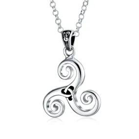 Celtic Triskele Triquetra Spiral Knot Medallion Pendant Necklace Sterling Silver