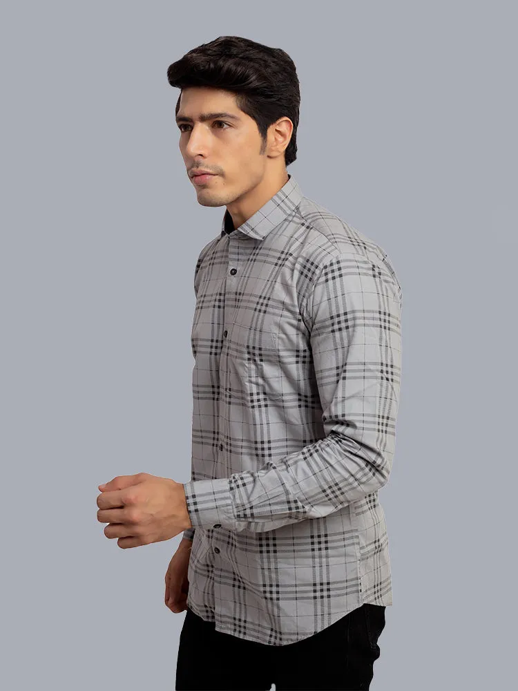 Check Shirt for Men - Checked Regular Fit Casual Shirt Grey