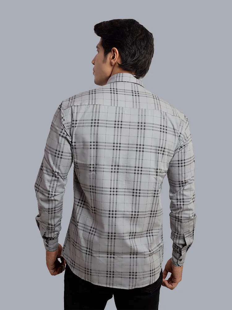 Check Shirt for Men - Checked Regular Fit Casual Shirt Grey