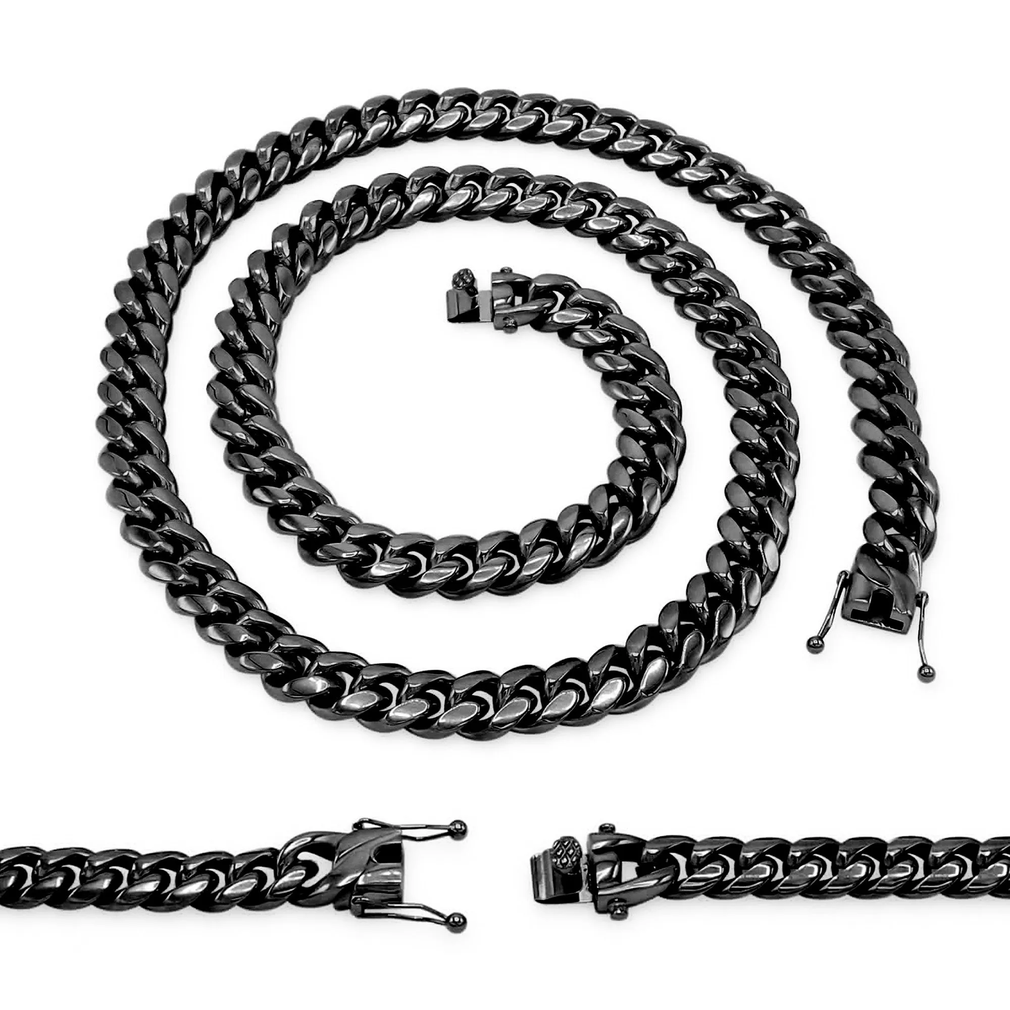 Cuban Link Chain Black Plated Curb Necklace 30" Stainless Steel Jewelry For Men