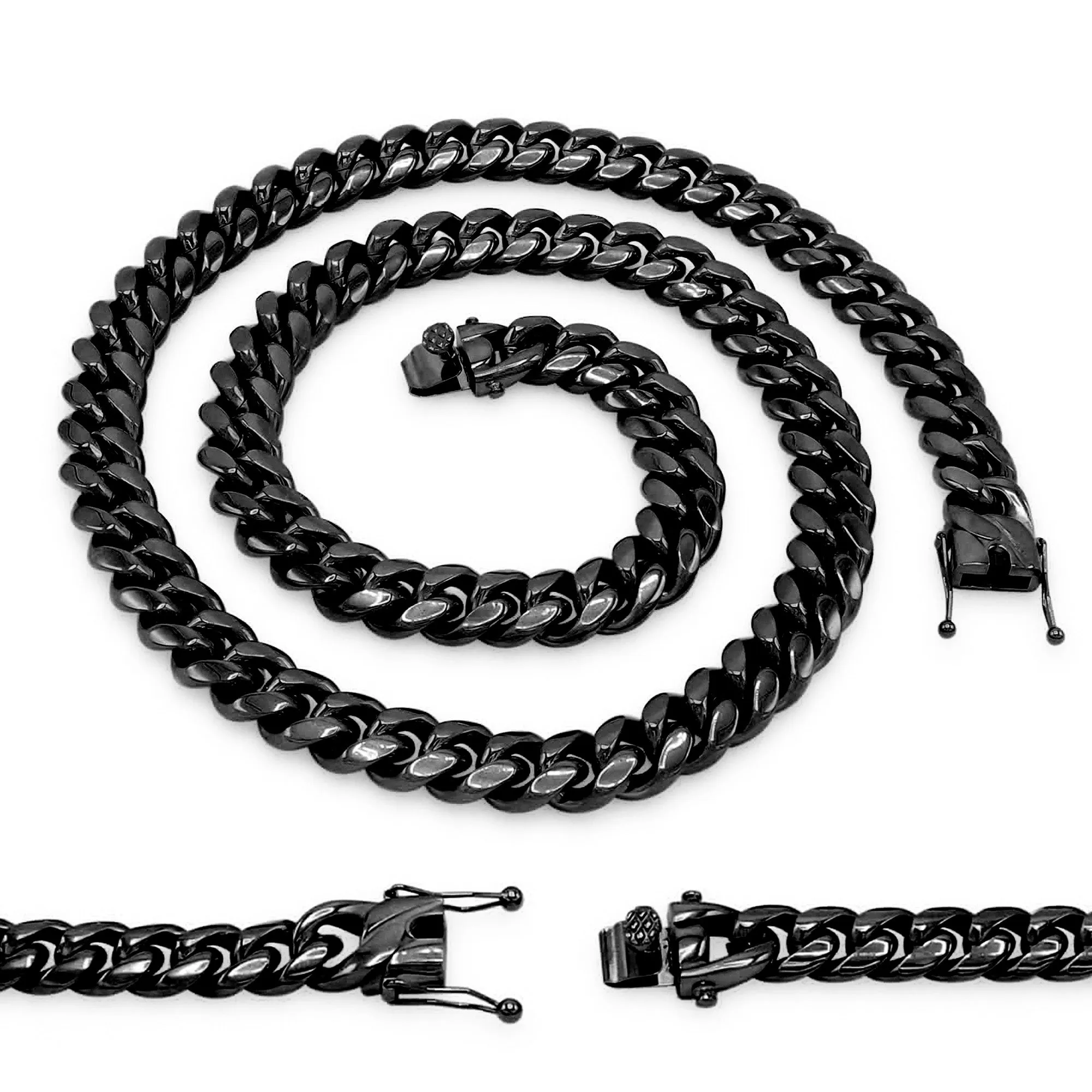 Cuban Link Chain Black Plated Curb Necklace 30" Stainless Steel Jewelry For Men